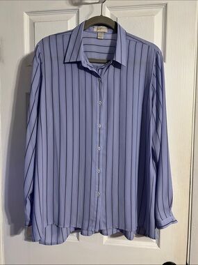 LOFT Women’s Light Blue Striped Button-Up Shirt